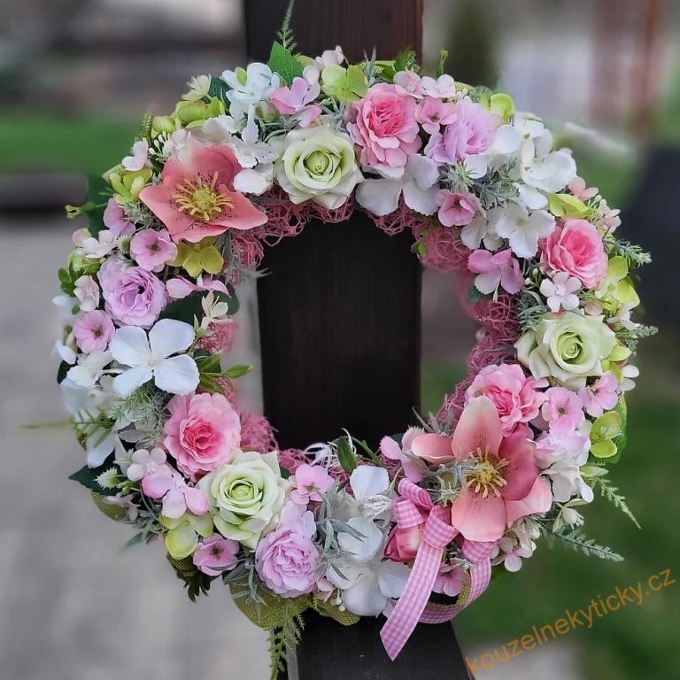 Jutový jarní věnec - rose and green
