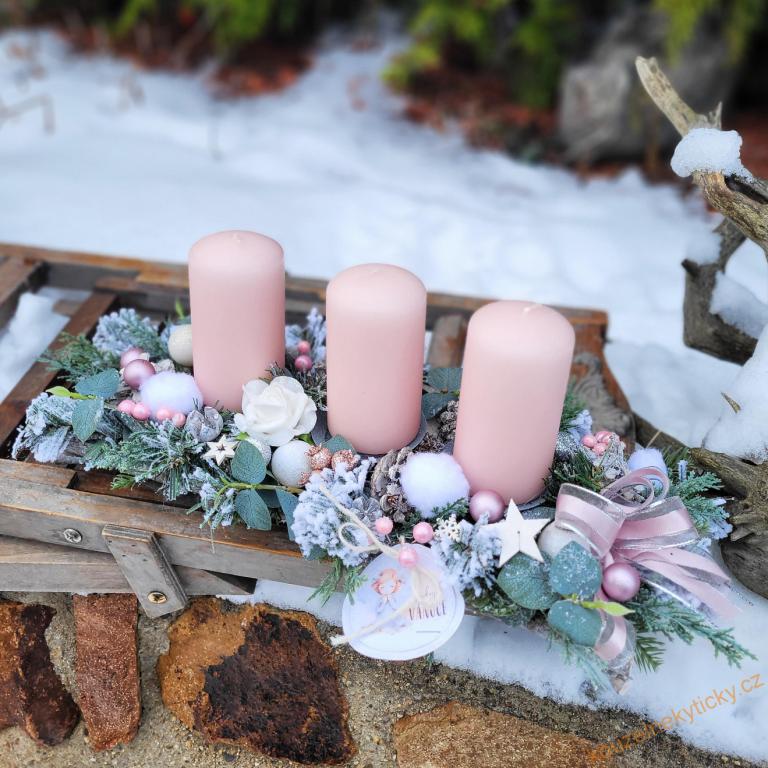 Svícen vánoční Romantik -růžový - 3 svíčky