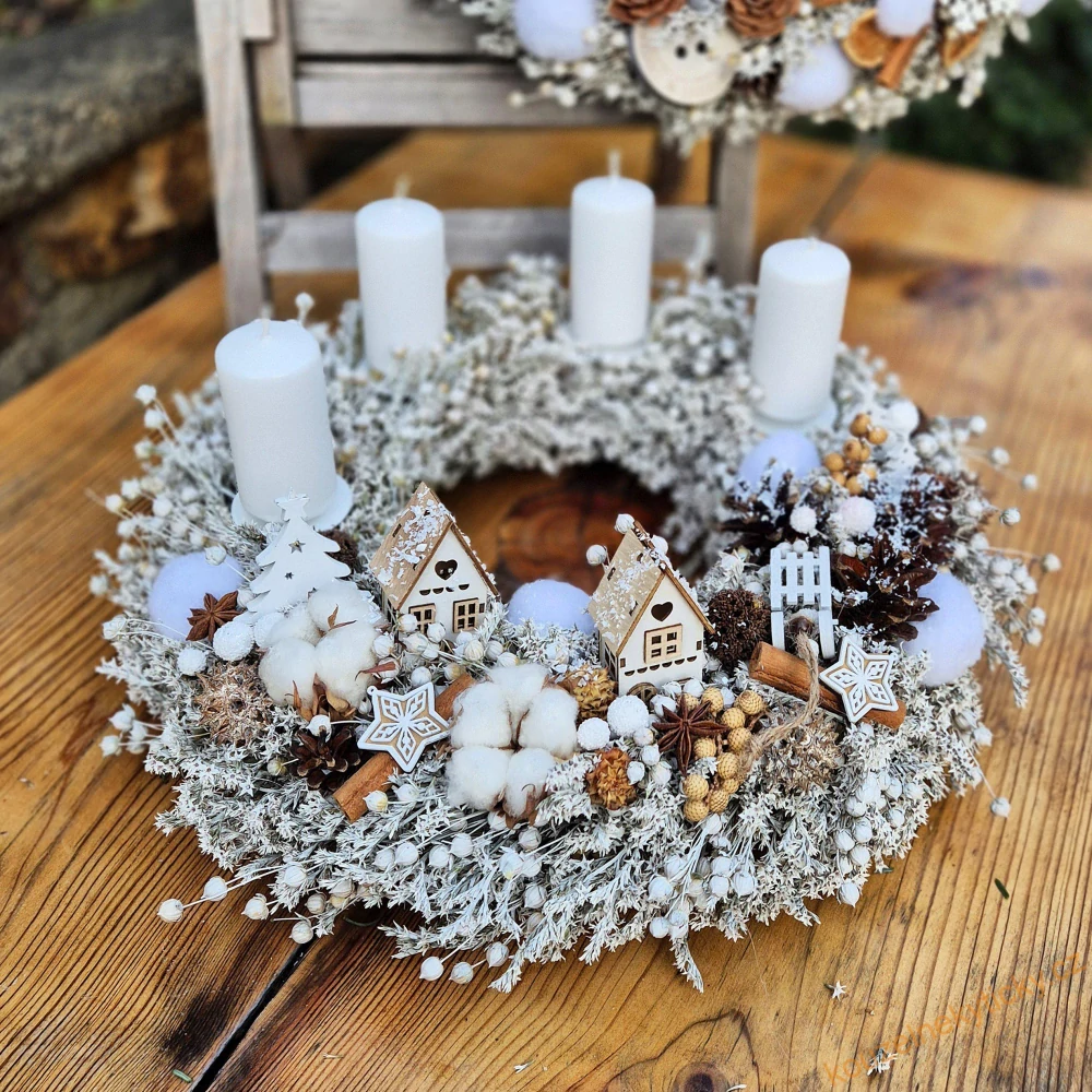 Sušinový věnec adventní - Sněhová krajinka