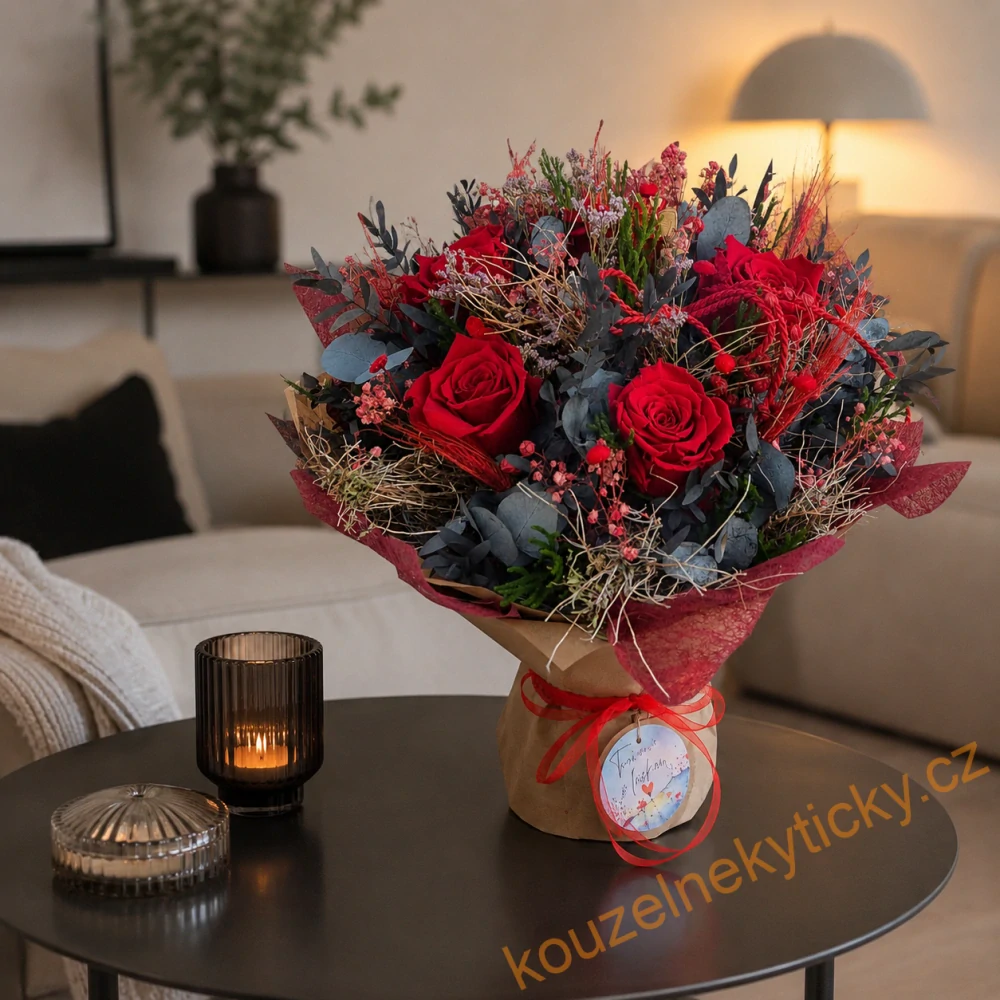 Sušinová kytice samostojící XL - stabilizované rudé růže II.