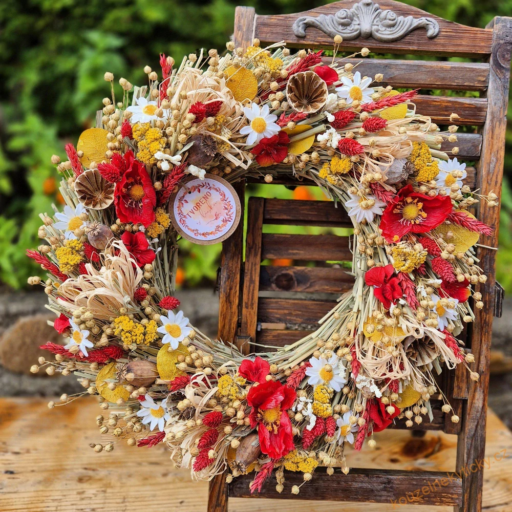 REZERVACE Sušinový věnec - Letní s máky a kopretinami