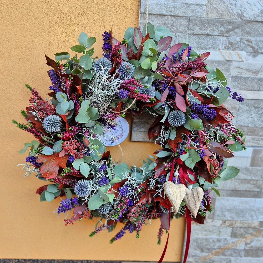 Sušinový/živý podzimní věnec - Vínovo eukalyptový 45cm