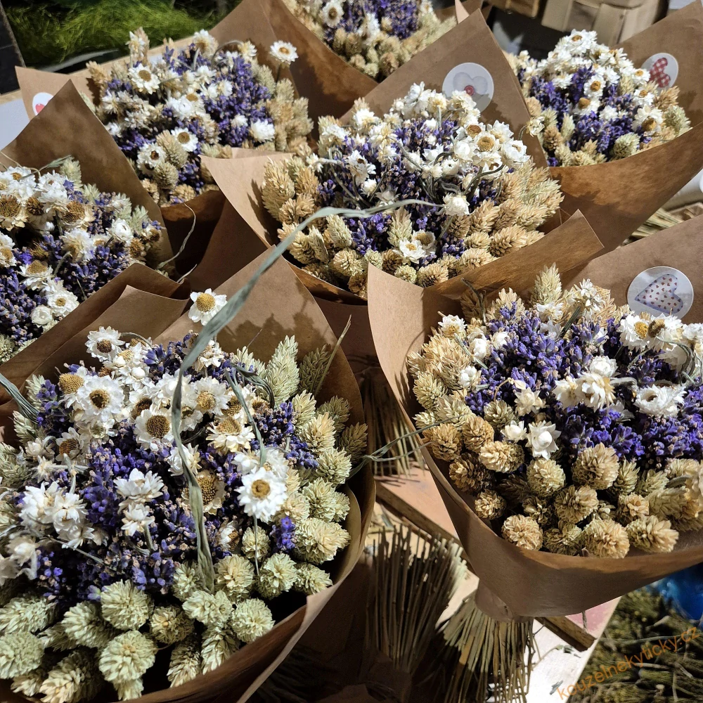 Přírodní sušinová kytička - Natur mix s bílou