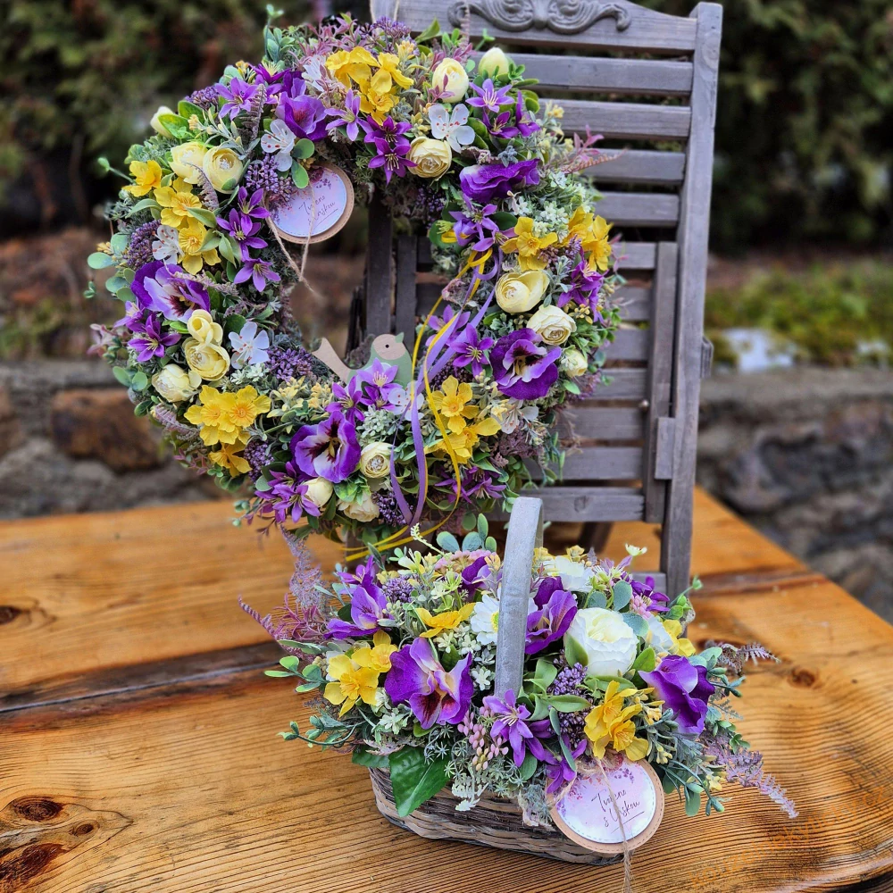 Jarní košíček - Fialkovo-žlutý 