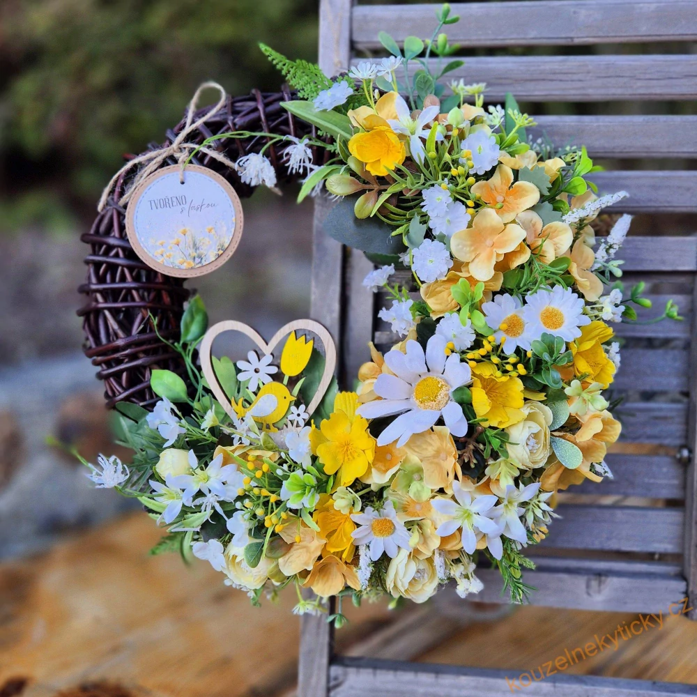 Věnec proutěný    -   žluto-zelený s kopretinkami 