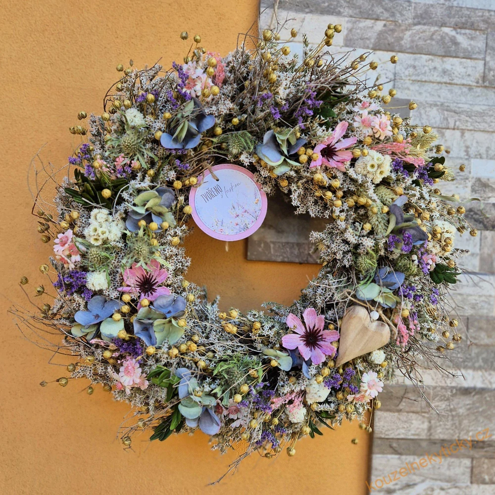 Věnec sušinový    -   Modro-růžový jemný 