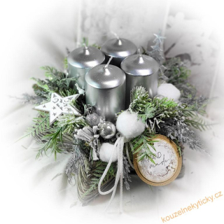 Adventní svícen ve hvězdě - stříbrný
