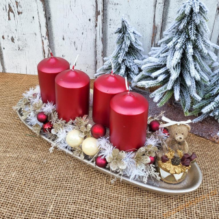 Adventní tácek - bordó s retro medvídkem