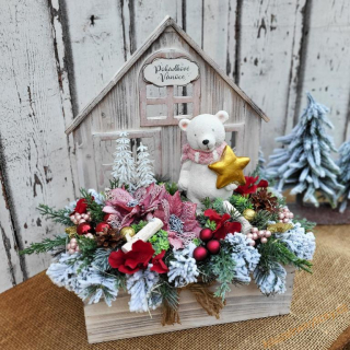 Vánoční dřevěný domeček s LED osvětlením  - velikost XL MéĎa s hvězdičkou 