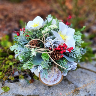  Keramický květníček bambulka  - white čemeřice 