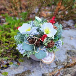  Keramický květníček bambulka šedý  - white čemeřice 