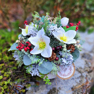  Keramický květníček bambulka větší bílý   - white čemeřice 