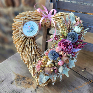  Slaměnné srdíčko -  podzim v růžové 