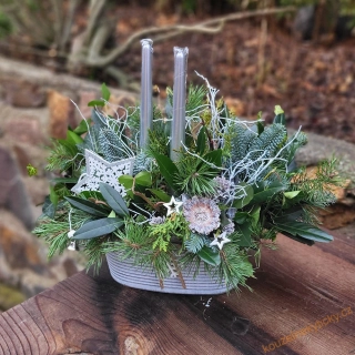 Vánoční živý svícen v plecháčku -  stříbrný 