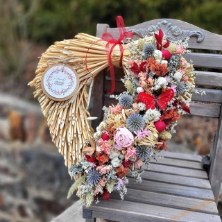 REZERVACE paní MOnika  Slaměnné srdíčko -  vínovo-růžové 