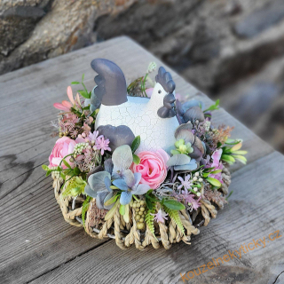 Velikonoční dekorace - hnízdečko růžovo-šedé 