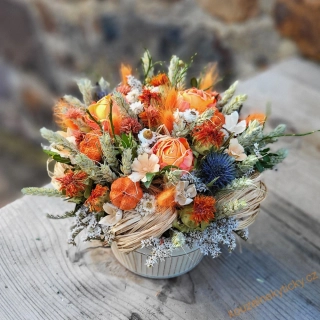 Sušinová dekorace - plechová mistička se srdíčky 