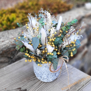 REZERVACE Betonový květníček - Eukalypt a len 