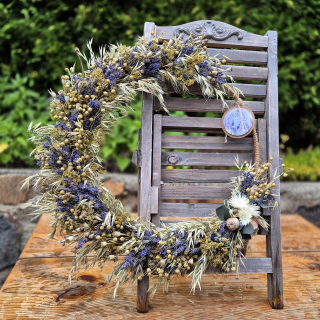 Letní věnec na kruhu 45cm - Natur levandule, len, klasy 