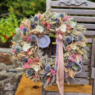 rezervace pro p. Martinu   Sušinový celoroční věnec  38cm -  Modro-růžový  