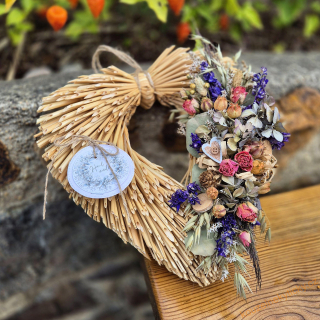  Slaměnné srdíčko -  Modro-růžové 