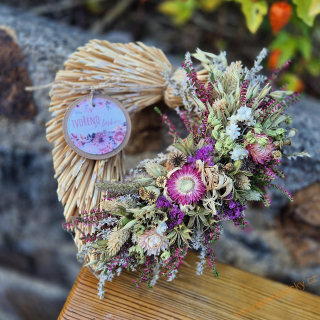 Slámové srdíčko -  Do růžovo-fialova 