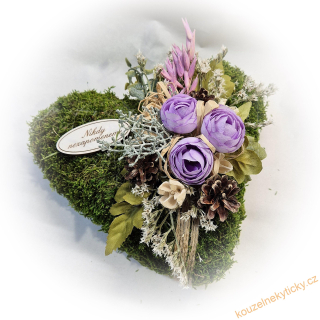 Smuteční mechové srdíčko velikost M -  fialové 