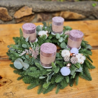 Adventní Chvojový Nobilis 40cm Rustical do ledové starorůžové