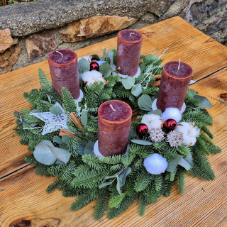 Adventní Chvojový Nobilis 40cm Rustical do vínovo-zlaté