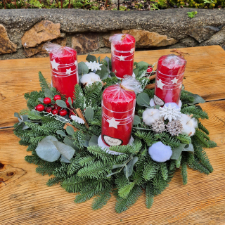 Adventní Chvojový Nobilis 40cm Rustical červené hvězdy