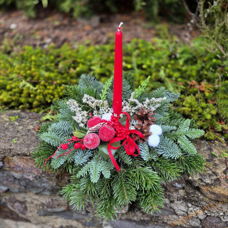 Vánoční hřbitovní svícen - červený s jablíčky 