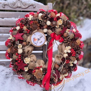 Zimní věnec juta/přírodniny -  Červené hvězdy 