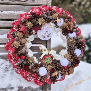 Zimní věnec juta/přírodniny -  S koníkem do červena 