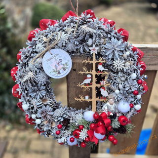 Zimní věnec juta/přírodniny -  Stromeček s ptáčky 