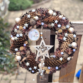 Zimní věnec juta/přírodniny -  Hnědý s hvězdou 