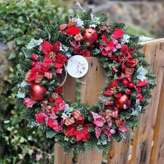 Vánoční věnec na dveře /umělý / -  Vánoční hvězdy 
