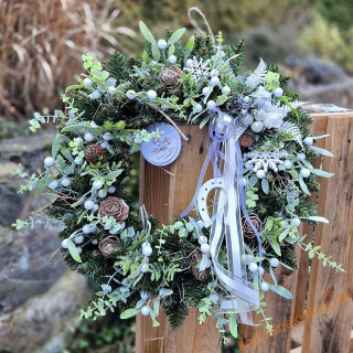 Vánoční věnec na dveře /umělý / - Jmelí a podkovička 