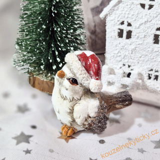 Figurka vánoční -  Ptáček s červenou čepičkou 
