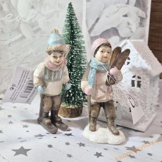 Figurka vánoční  - Lyžař do růžova  nesoucí lyže 