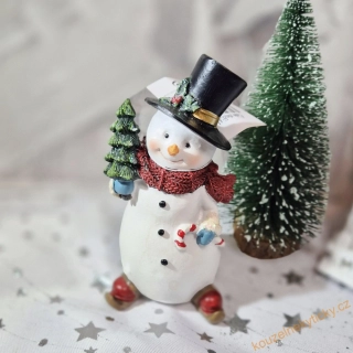 Figurka vánoční  - sněhulák s černým kloboukem 