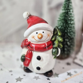 Figurka vánoční  - sněhulák s červenou čepicí 