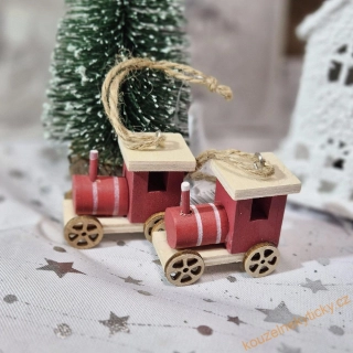 Figurka vánoční  - dřevěná mašinka červená menší 