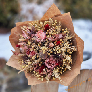 Sušinová kytice do vázy - bordo v papíru 