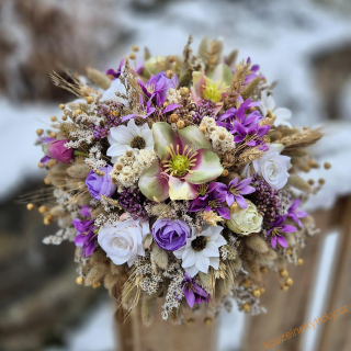 Sušinová kytice do vázy - fialkovo-krémová 