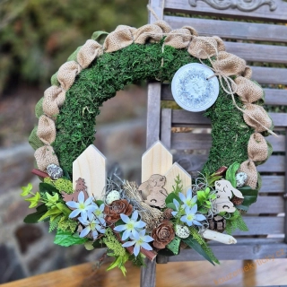 Jutovo-mechový  věneček -   S domečky 