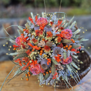 Sušinová kytice do vázy - Oranžovo-červená