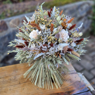 REZERVACE Sušinová kytice samostojící velká - Hnědo-krémová