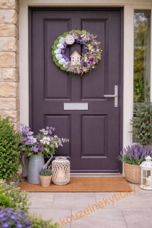  Jarní věnec jutový - Do fialkova s domečkem 