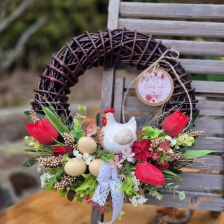 Proutěný věnec - Se slepičkou do červena 