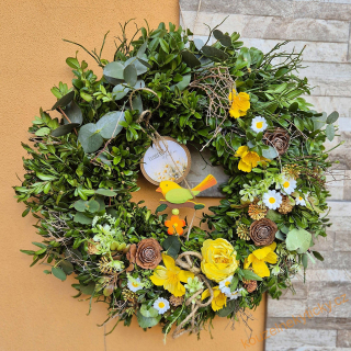 AKCE Věnec živý     -   ŽLutý s ptáčkem 